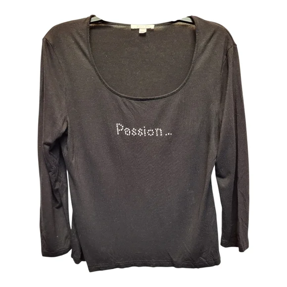 Agnes Flow Chic Black Fitted 3/4 Sleeve 'Passion' T-shirt- Size 42/44 (XL/XXL) - Picture 1 of 4